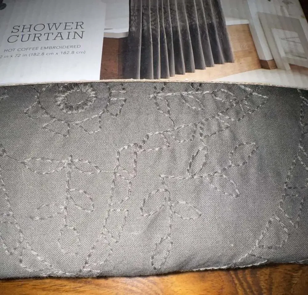 Threshold Hot Coffee Embroidered Shower Curtain 72 in x 72 in Gray